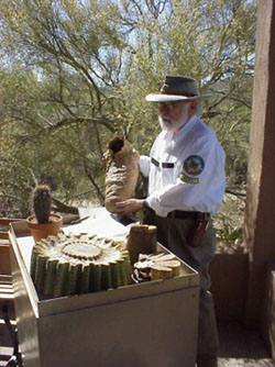 Docent at saguaro cart