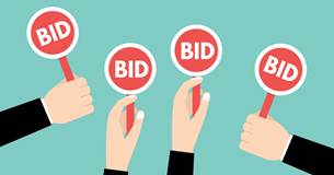 Graphic of hands holding up auction Bid signs