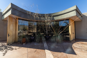 View of the foyer glass windows from outside