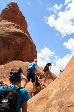 Hiking over rocks