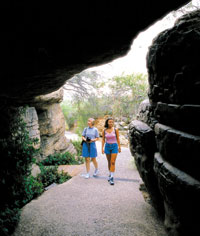 Visitors entering the cave