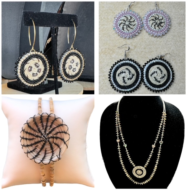 Basketry earrings, bracelet, and necklace