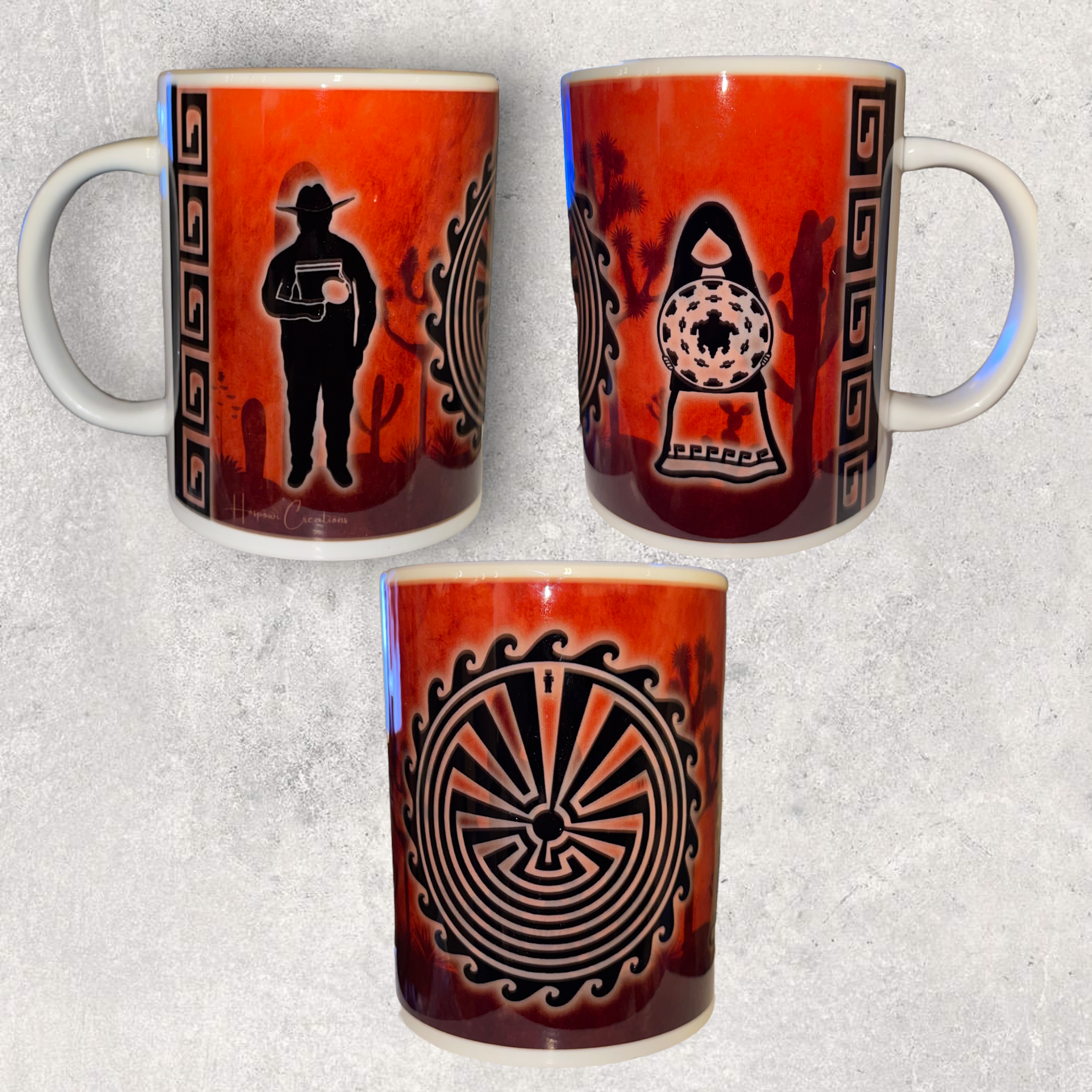 Mugs with red and black design