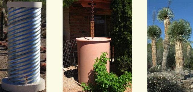 Pictures of cistern, barrel and yucca