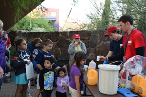 Children in line for free lemonade