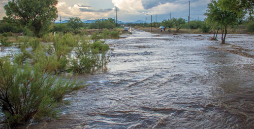 Flooded wash in Rio Rico, Arizona