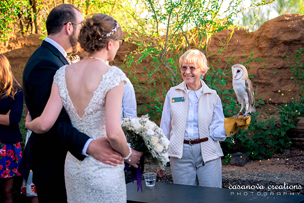 Photo of a ringtail with bride and groom during a desert experience